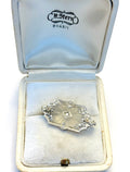 Vintage 14K White Gold Art Deco Camphor Glass Brooch Pin with Diamond