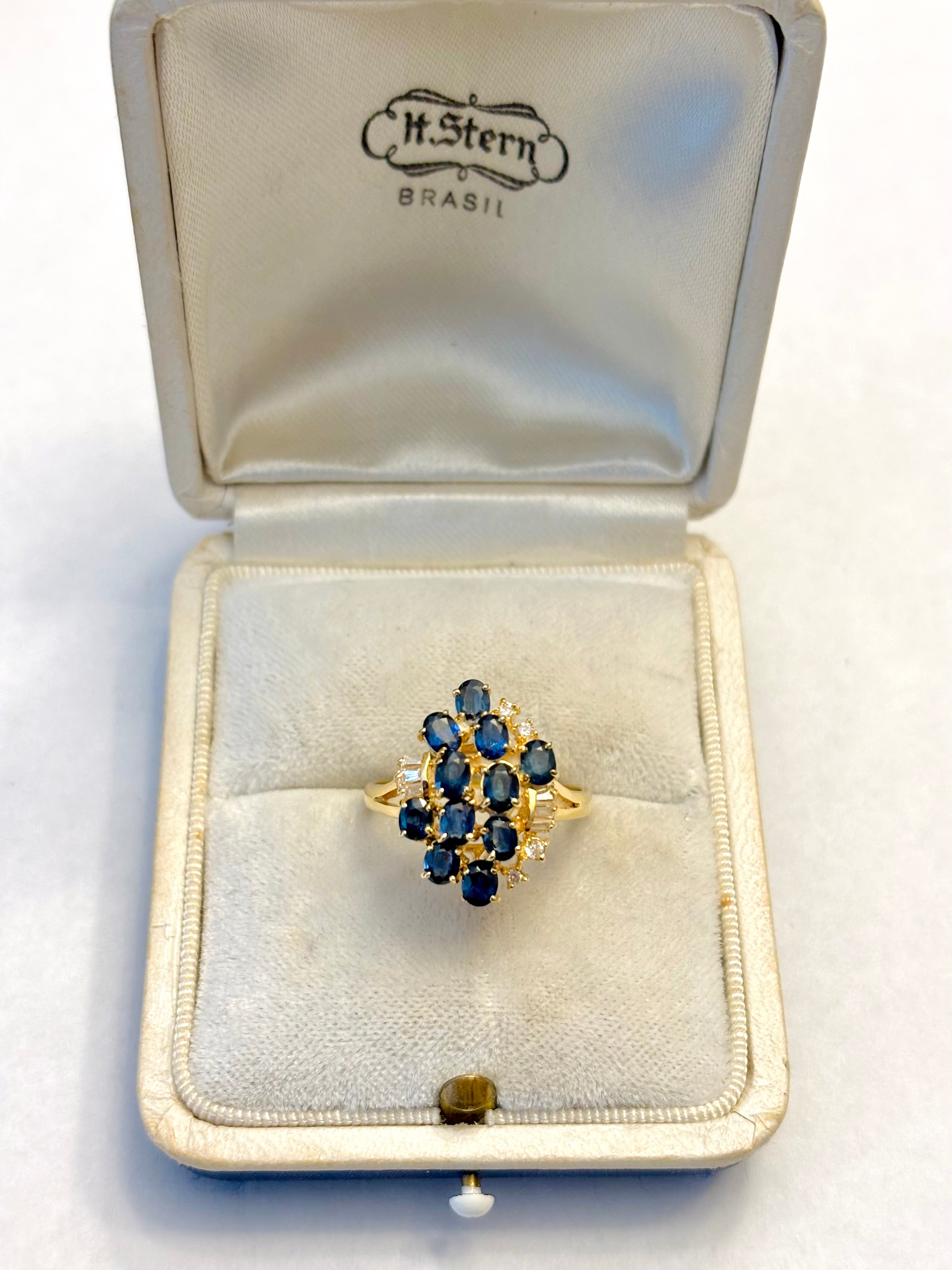 18k Gold Sapphire & Diamond Cluster Ring