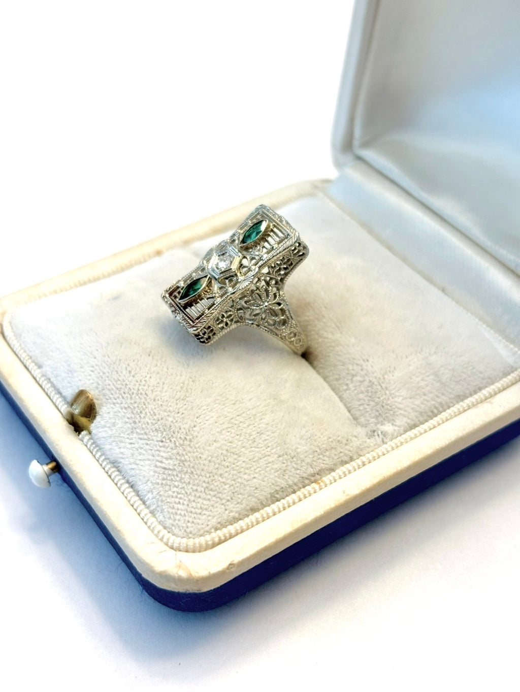 18k White Gold Art Deco Diamond Ring Size 3