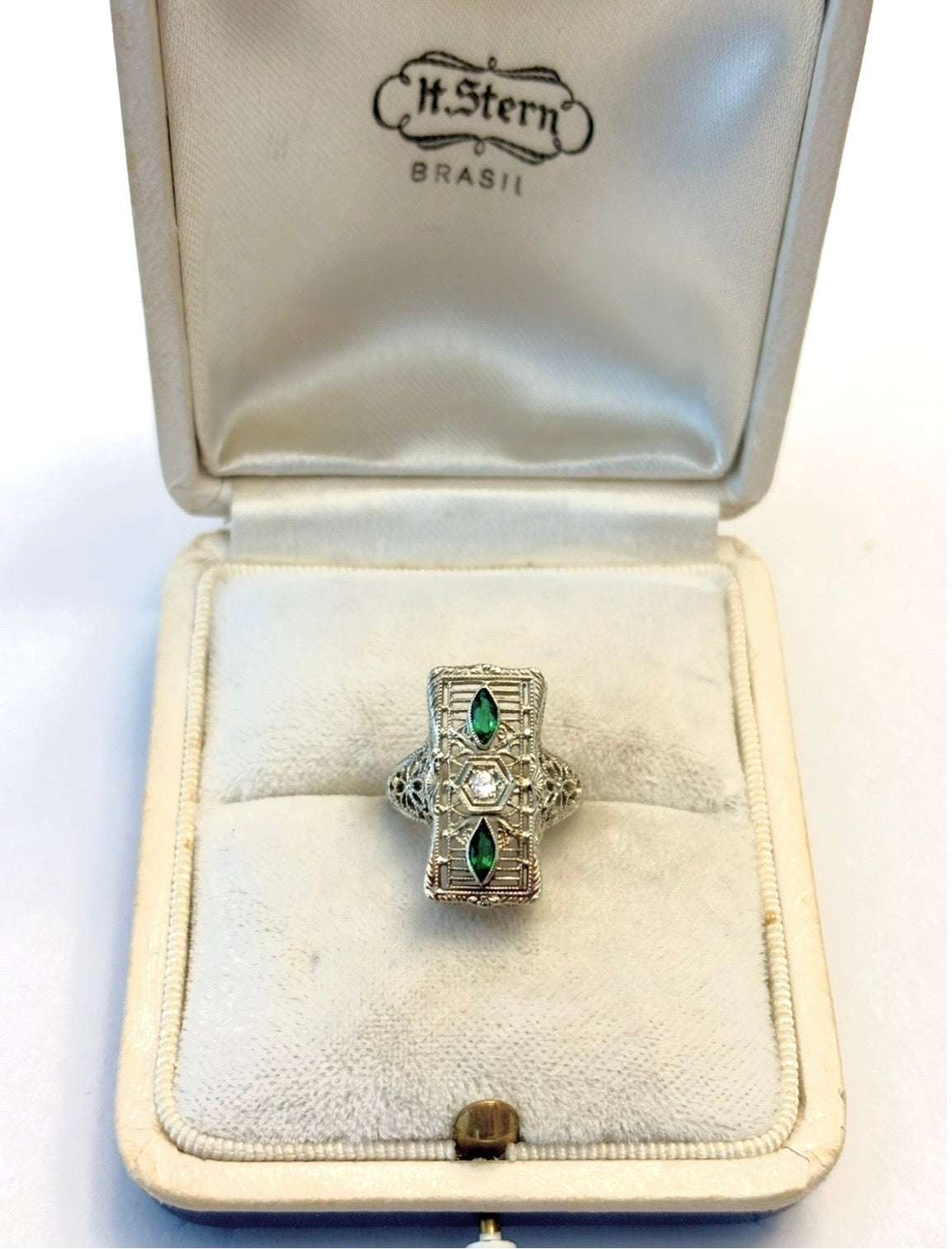 18k White Gold Art Deco Diamond Ring Size 3