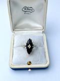 10k White Gold Onyx & Diamond Ring