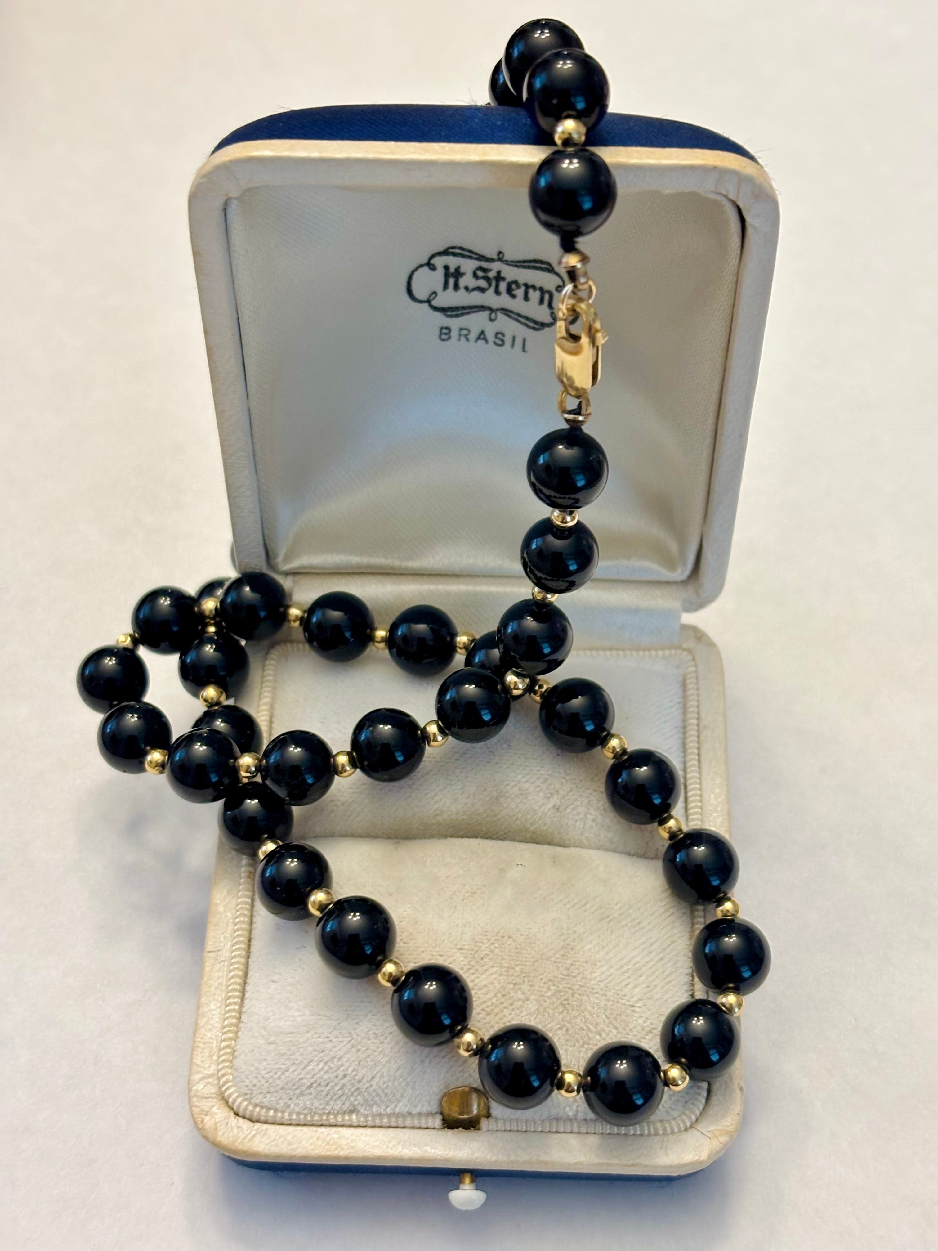 14k Gold Onyx Necklace-Solid Gold Clasp
